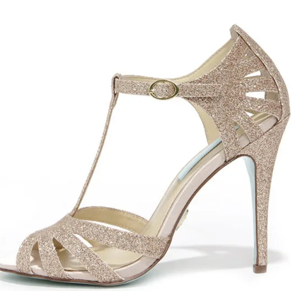 Blue by Betsey Johnson Sandals Tee Women's Champagne Glitter Heels Size 10